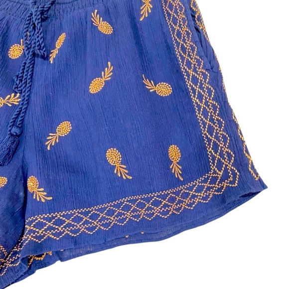 J crew 100% cotton lined navy shorts gold metallic embroidery pineapples medium - Picture 6 of 9